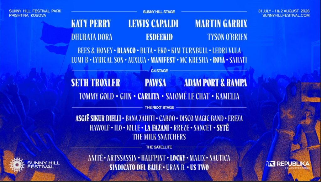 Sunny Hill Festival 2026 sjell në Prishtinë Katy Perry, Martin Garrix, Lewis Capaldi dhe mbi 50 artistë të tjerë